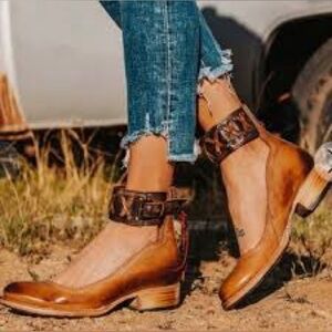 Freebird by Steven Sz 8 Moana Brown Leather Ankle-Strap Flats Burgundy Lined